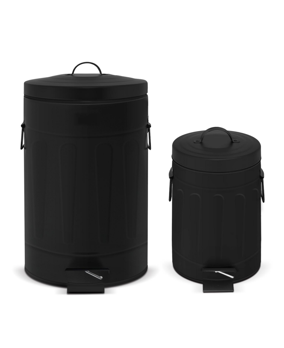 3.2 Gal./12 Liter and 0.8 Gal./3 Liter Old Time Style Round Black Color Metal Step-on Trash Can Set - Black