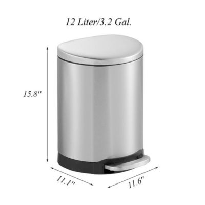 3.2 Gal./12 Liter Stainless Steel Semi-round Step-on Trash Can for Bathroom and Office