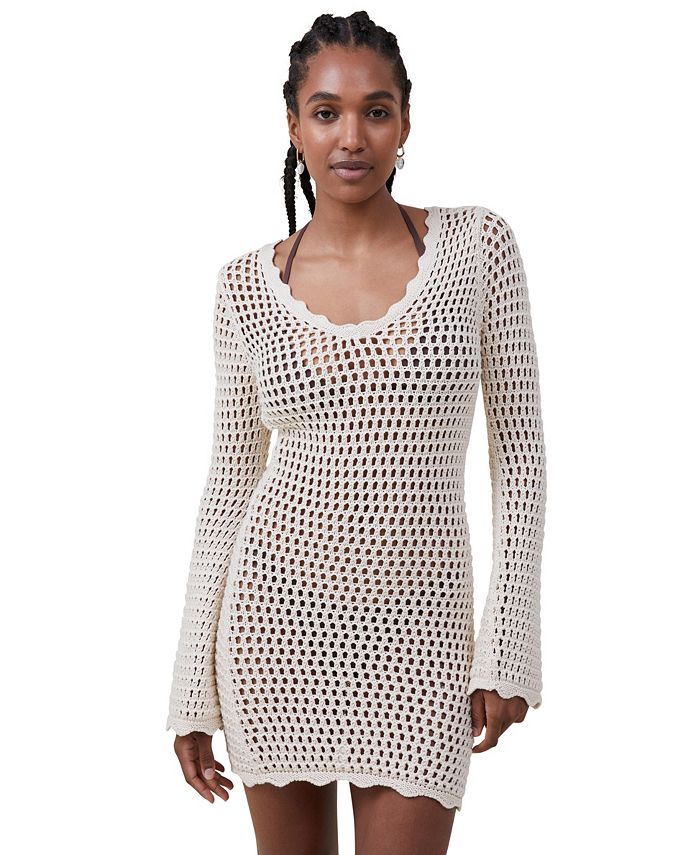 White crochet long sleeve dress sales