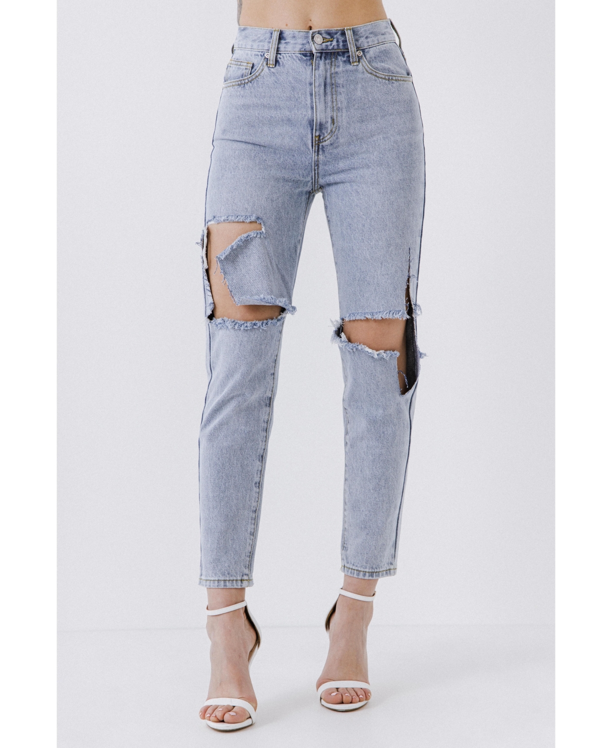 Women's Destroyed High Waisted Skinny Jeans - Denim