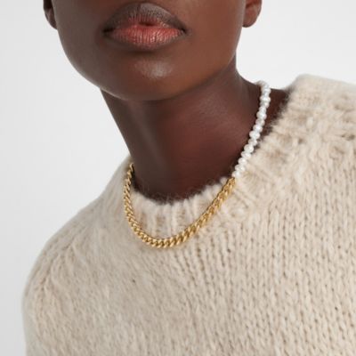 18K Plated Stainless Steel & Freshwater Pearl Half Chain Necklace.