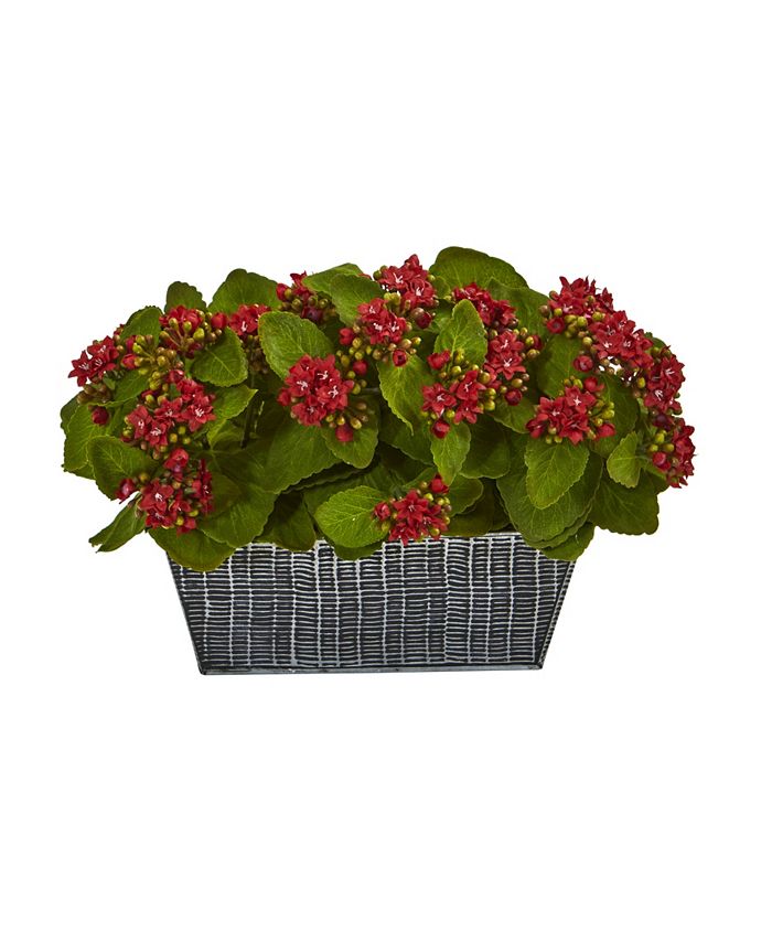 Nearly Natural - 14in. Kalanchoe Artificial Plant in Black Embossed Planter