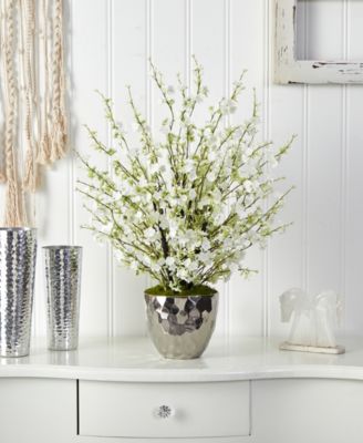 29in. Cherry Blossom Artificial Arrangement in Silver Bowl