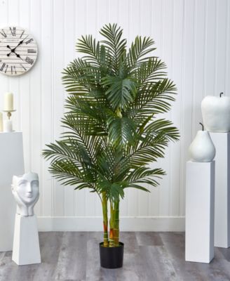 6' Triple Stalk Gold-Tone Cane Artificial Palm Tree