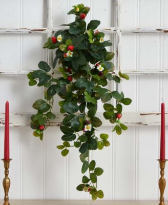 2-Pc. 31" Strawberry Artificial Hanging Bush Set with Berries 