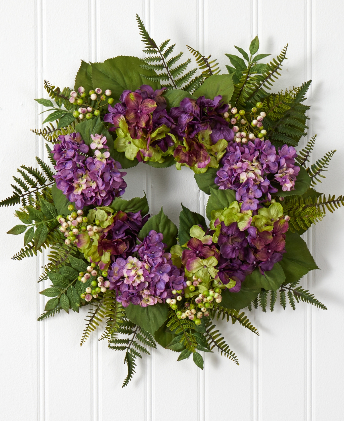 NEARLY NATURAL 24" HYDRANGEA BERRY WREATH 