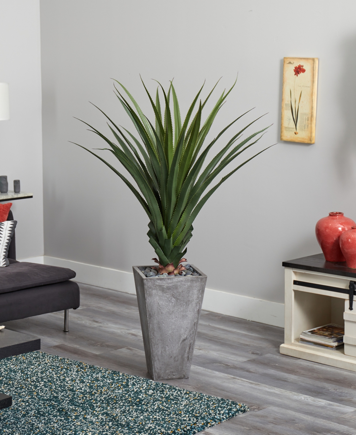 Nearly Natural H Spiked Artificial Agave in Cement Planter