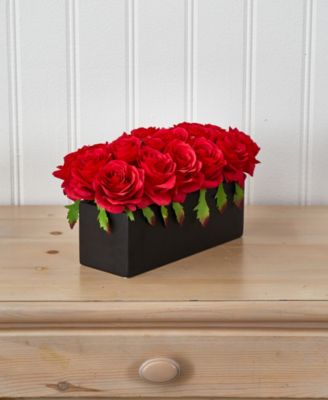 Dozen Silk Roses in Ceramic Rectangular Planter