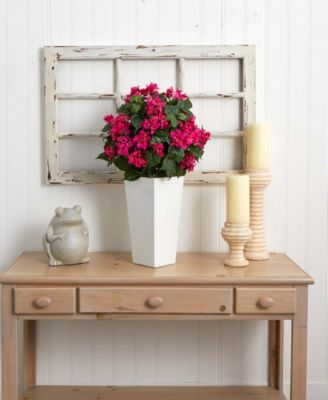 Bougainvillea Artificial Plant in White Tower Planter