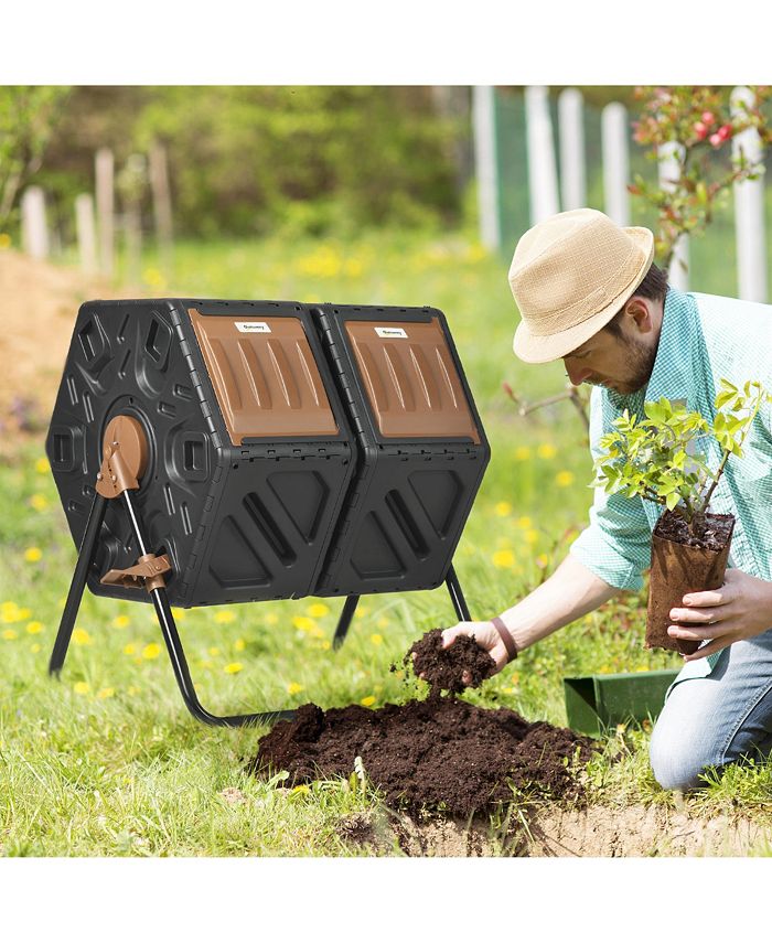 Outsunny Dual Chamber Compost Bin, Rotating Composter, Compost Tumbler