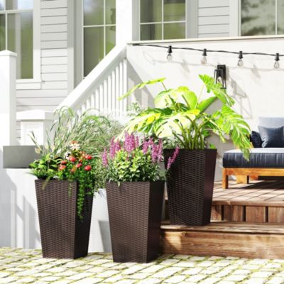 Set of 3 Tall Planters, Indoor and Outdoor Flower Pot Set,