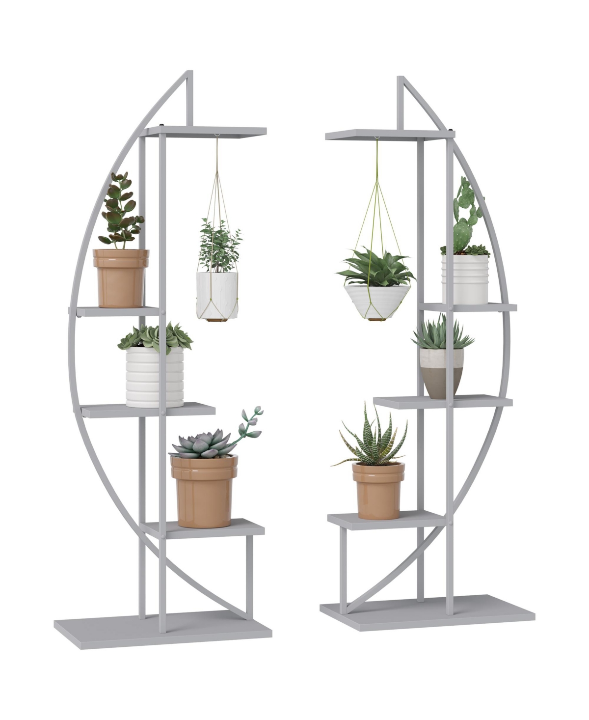 5 Tier Metal Plant Stand Half Moon Shape Ladder Flower Pot Holder Shelf for Indoor Outdoor Patio Lawn Garden Balcony Decor, 2 Pack, Grey - Gr