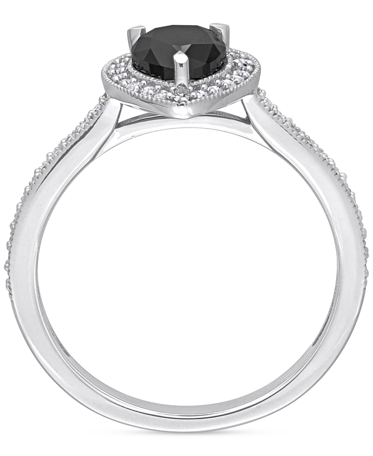 Black Diamond (1 ct. t.w.) & White Diamond (1/4 ct. t.w.) Pear-Cut Halo Engagement Ring in 14k- White Gold