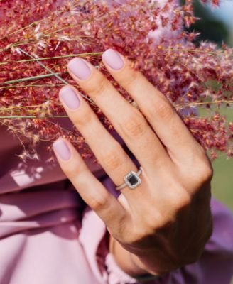 Black Diamond (1 ct. t.w.) & White Diamond (1/4 ct. t.w.) Emerald-Cut Engagement Ring in 14k White Gold