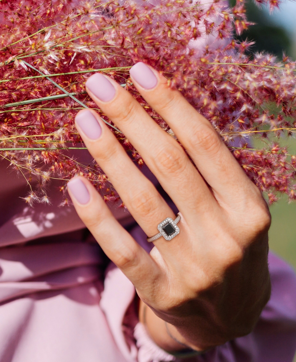 Black Diamond (1 ct. t.w.) & White Diamond (1/4 ct. t.w.) Emerald-Cut Engagement Ring in 14k- White Gold