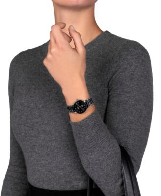 Women's Swiss Automatic Centrix Diamond (1/20 ct. t.w.) Black High-Tech Ceramic & Stainless Steel Bracelet Watch 31mm