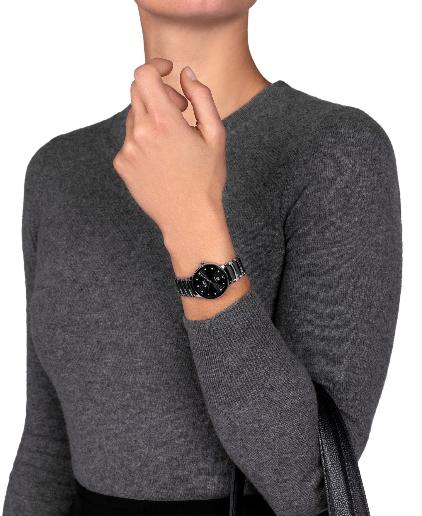Женские часы Rado Swiss Automatic Centrix Diamond (1/20 ct. t.w.) Black High-Tech Ceramic & Stainless Steel Bracelet Watch 31mm — фото 5