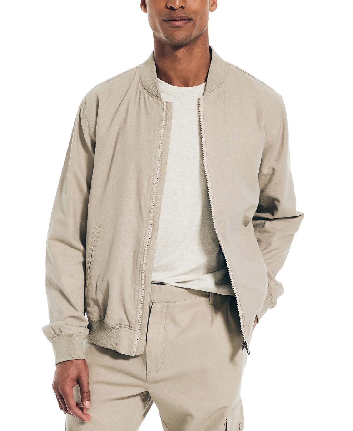 Nautica Men's Zip-front Linen Blend Varsity Jacket In Flagstone