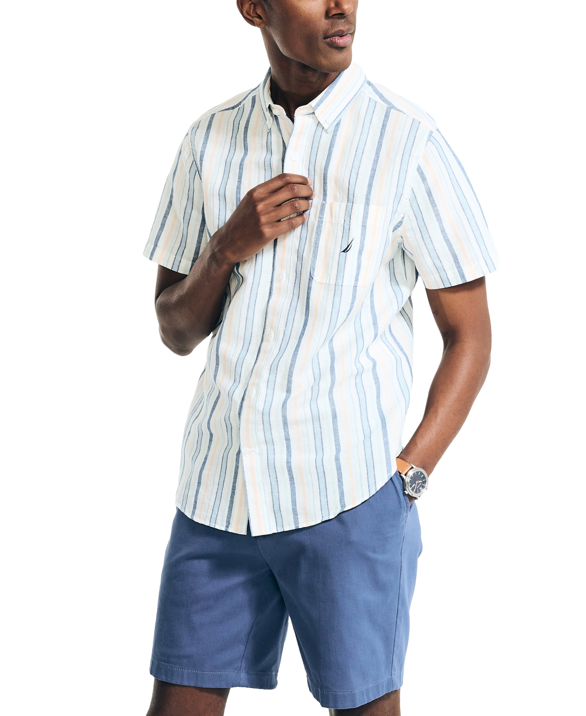NAUTICA MEN'S CLASSIC-FIT SHORT-SLEEVE LINEN BLEND SHIRTS 