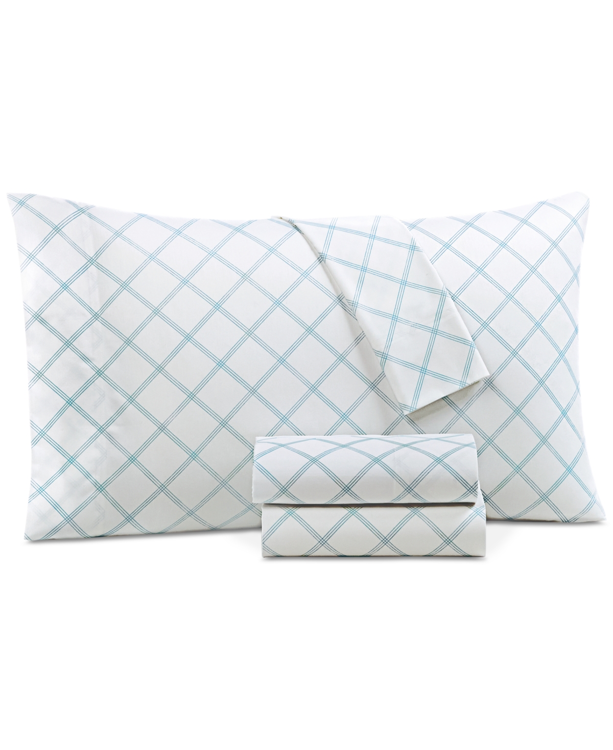 Shop Charter Club Damask Designs 550 Thread Count Printed Cotton 4-pc. Sheet Set, California King, Created For Macy's In Windowpane Blue