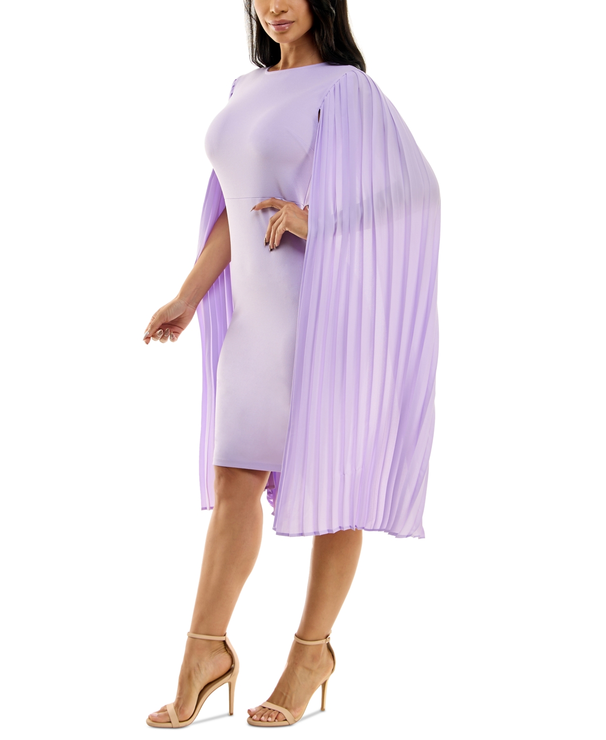 Shop Bebe Pleated Cape-sleeve Fitted Midi Dress In Pink
