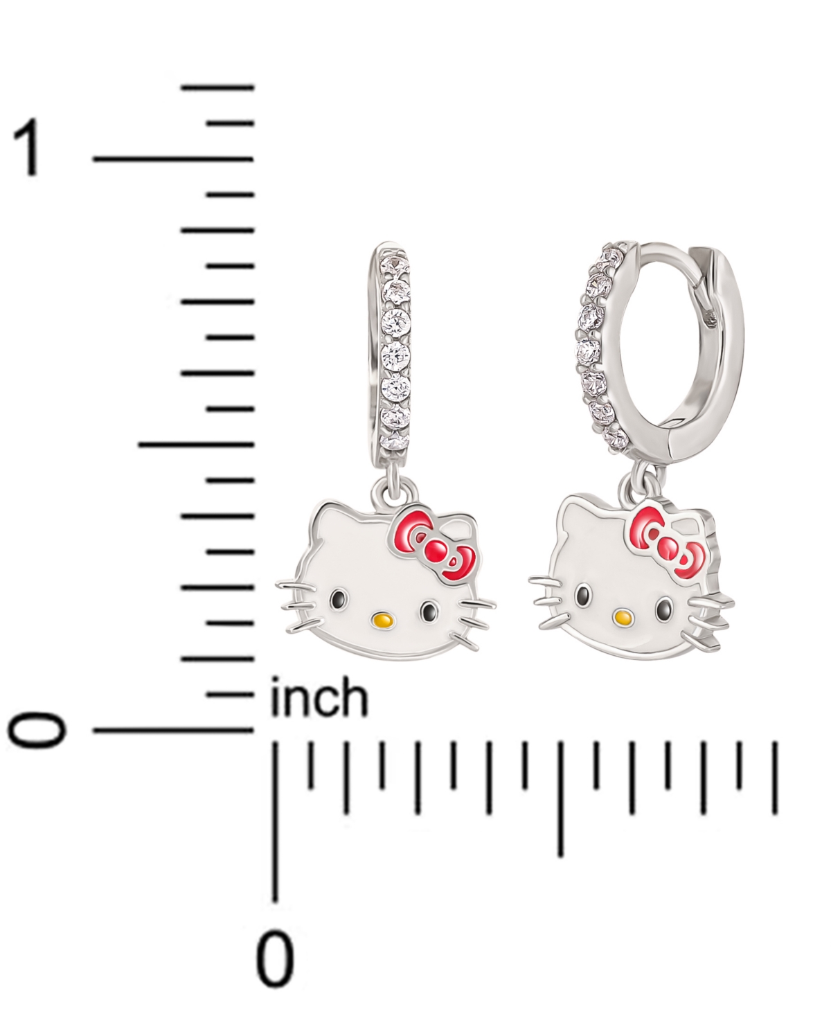 Cubic Zirconia & Enamel Hello Kitty Dangle Hoop Drop Earrings in Sterling- Silver