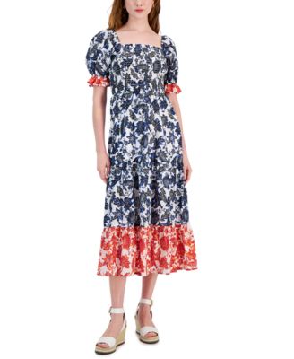 Tommy Hilfiger - Women's Batik Floral Colorblocked Smocked Dress