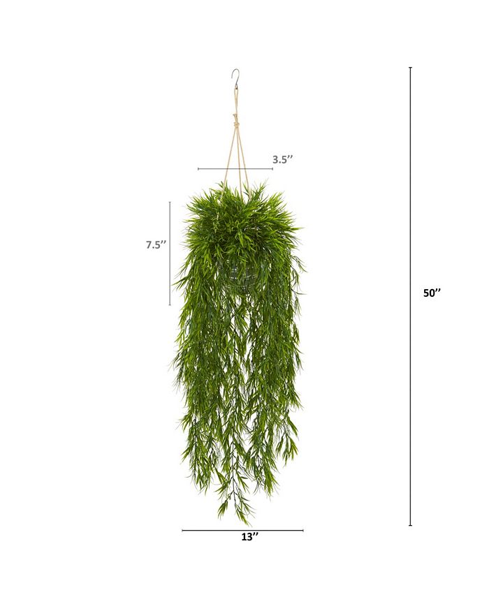 Nearly Natural - 50" Mini Bamboo Artificial Plant in Hanging Metal Bucket