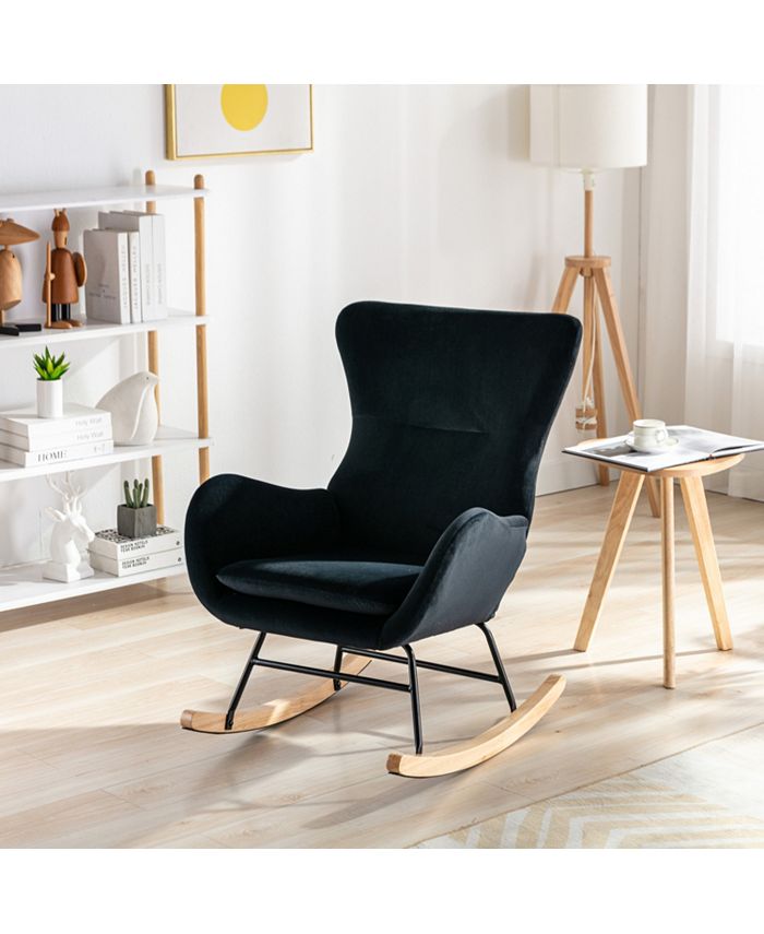 Simplie Fun Velvet Fabric Padded Seat Rocking Chair With High Backrest ...