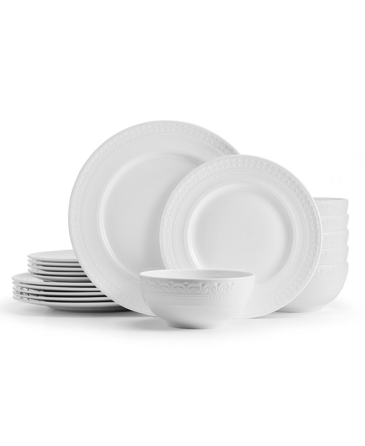 Mikasa Embossed Parchment Bone China 18 Piece Dinnerware Set, Service For 6 In White