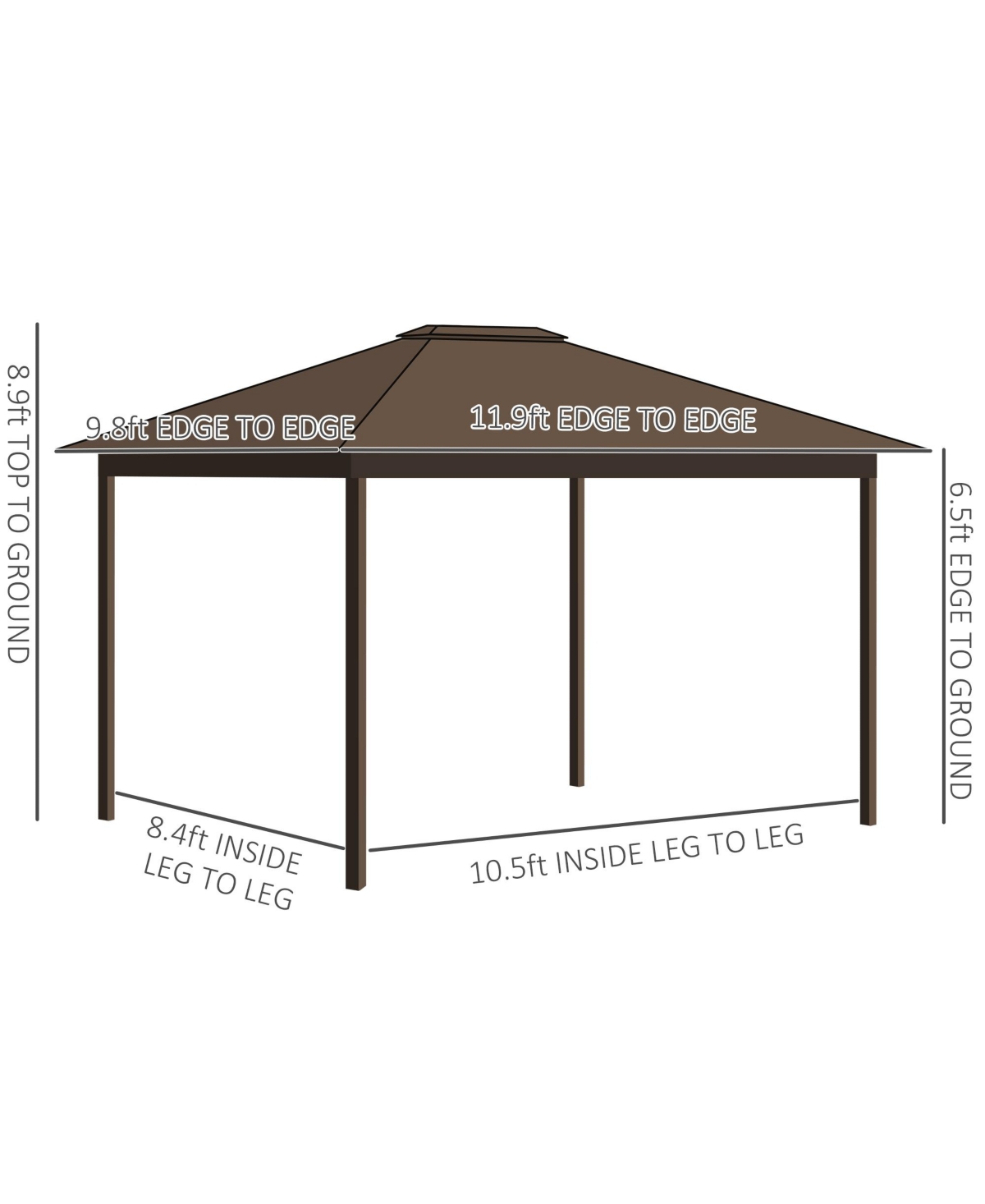 Outsunny 10' x 12' Hardtop Gazebo with Netting and Curtains, Galvanized Steel Roof, Hardtop Cover, Hook for Decorations, Light Weight Rust Resistant A