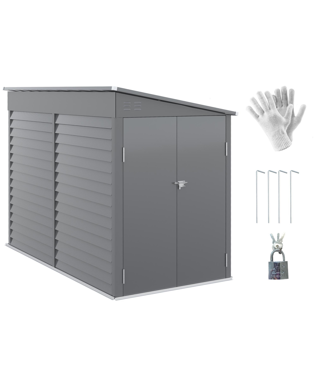 5' x 9' Steel Outdoor Storage Shed, Lean to Shed, Metal Tool House with Floor Foundation, Lockable Doors, Gloves and 2 Air Vents for Backyard