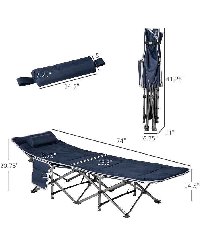 DUOSONG Outsunny Camping Cot For Adults, Folding Bed With Soft Padded Cushions Headrest 180 Adjustable Reclining Lounger Heavy Duty And Portable A 400