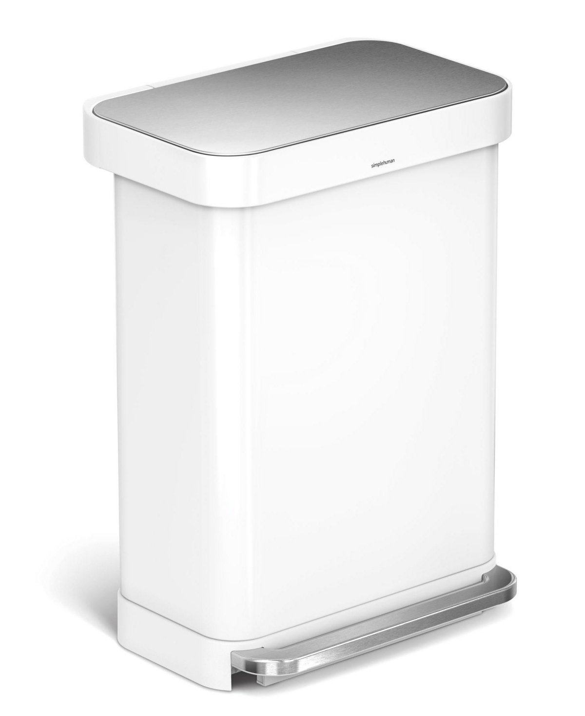 Simplehuman Liner Rim Step Trash Can, 55 Liter In White Stainless Steel