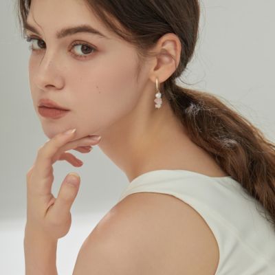 18K Gold Plated Freshwater Pearls with Rose Quartz Mismatch Style - Manifesting it! Earrings For Women