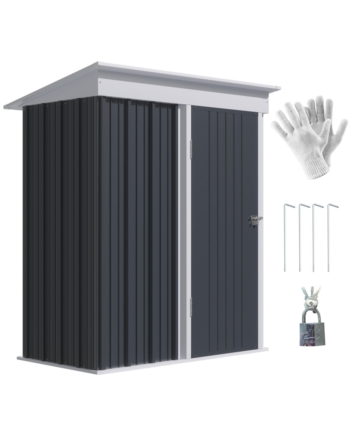 5' x 3' Steel Outdoor Storage Shed, Small Lean-to Shed for Garden, Tools, Tiny Metal Garage with Floor, Adjustable Shelf, Lock and Gloves for