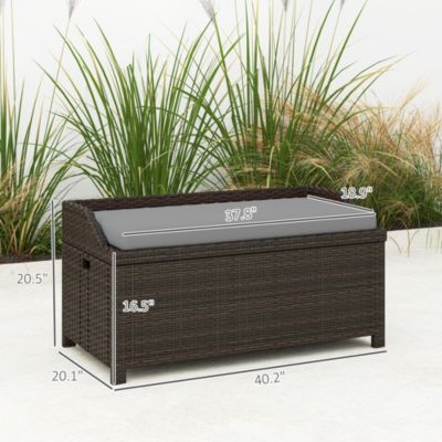 Wicker Storage Bench Deck Box with Comfortable Cushion,