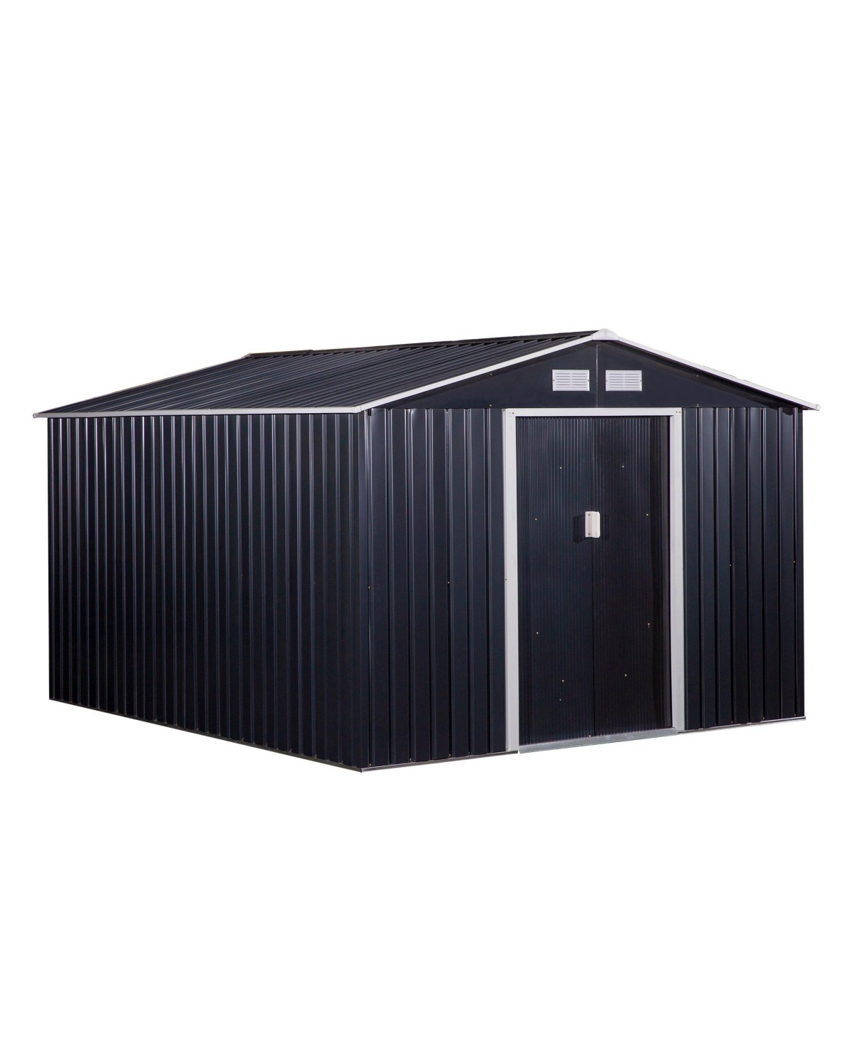 11' x 9' Metal Storage Shed Garden Tool House with Double Sliding Doors, 4 Air Vents for Backyard, Patio, Lawn Dark Grey - Grey