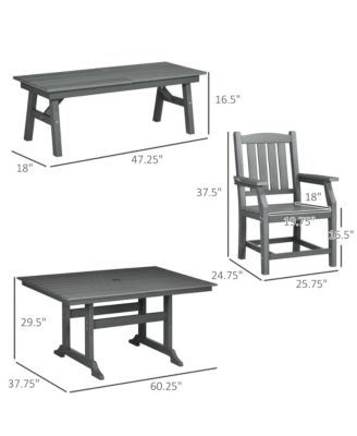 6 Pieces Patio Dining Set, 6 Seater Outdoor Table and Chairs, Conversation Furniture, Armrests, Loveseat Bench, Dinner Table with Umbrella Hole, Cushions, Dark Gray