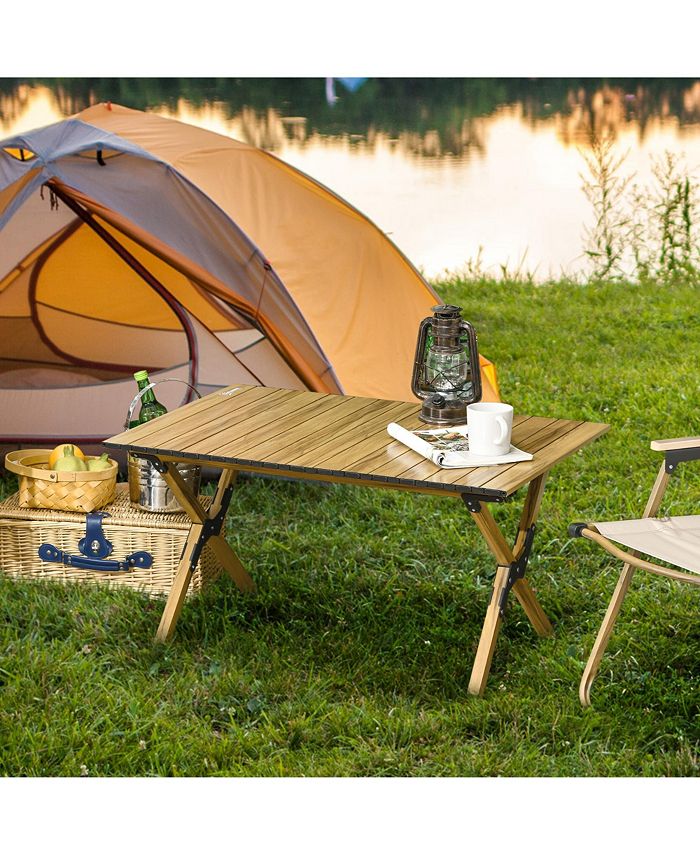 Outsunny 3ft Aluminum Camping Table, Folding RollUp Picnic Table with
