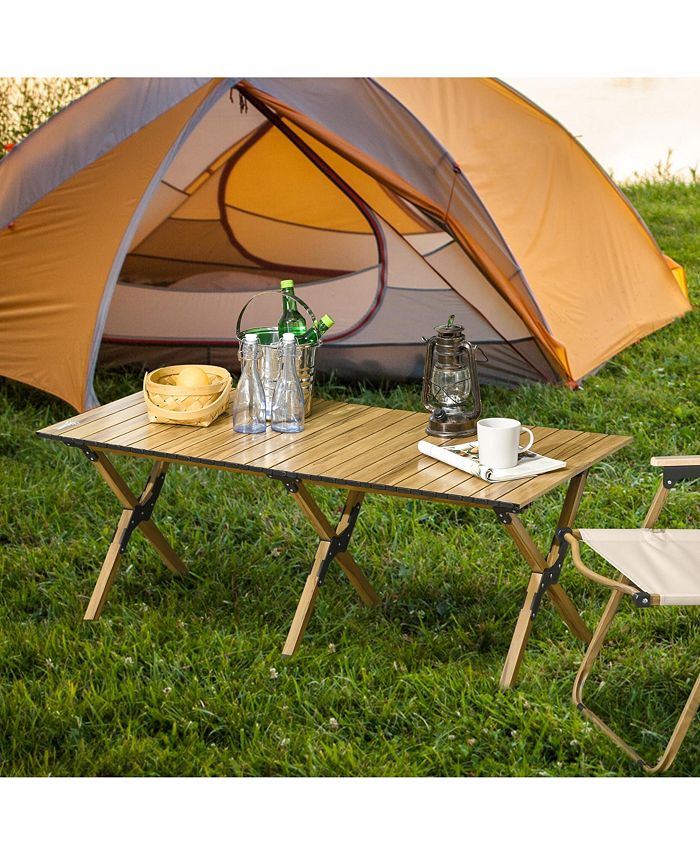 Outsunny 4ft Aluminum Camping Table, Folding RollUp Picnic Table with