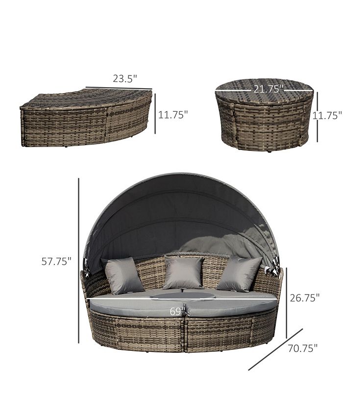 Outsunny 4Piece Rattan Patio Furniture Set, Round Convertible Daybed