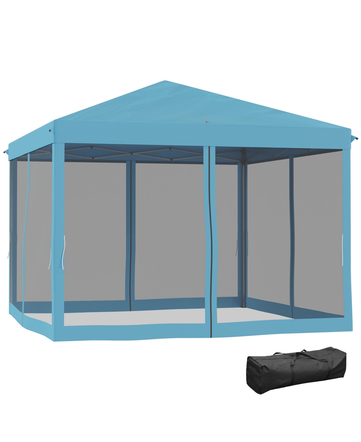 Outdoor 10' x 10' Patio Gazebo Outdoor Pop-Up Canopy with Sidewalls, Instant Setup, 4 Mesh Walls for Party, Events, Backyard, Lawn, Light Blu