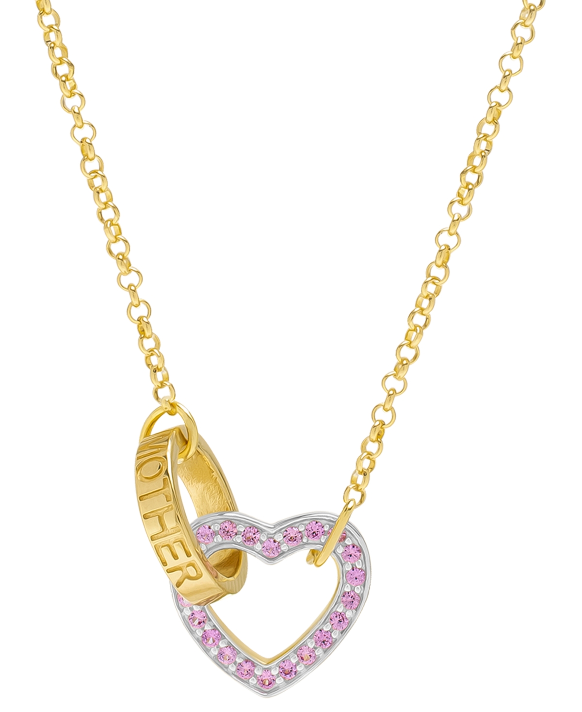 Macy's Lab-grown Pink Sapphire & Mother Interlocking Heart & Ring 18" Pendant Necklace (1/5 Ct. T.w.) In St