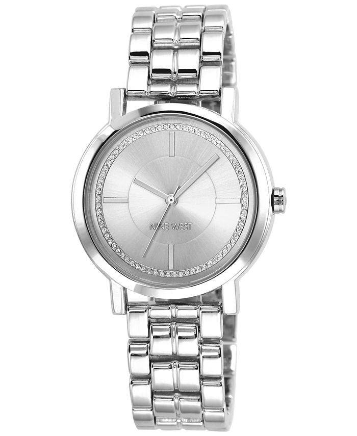 Nine West - Women's Silver-Tone Adjustable Bracelet Watch 38mm NW/1643SVSB