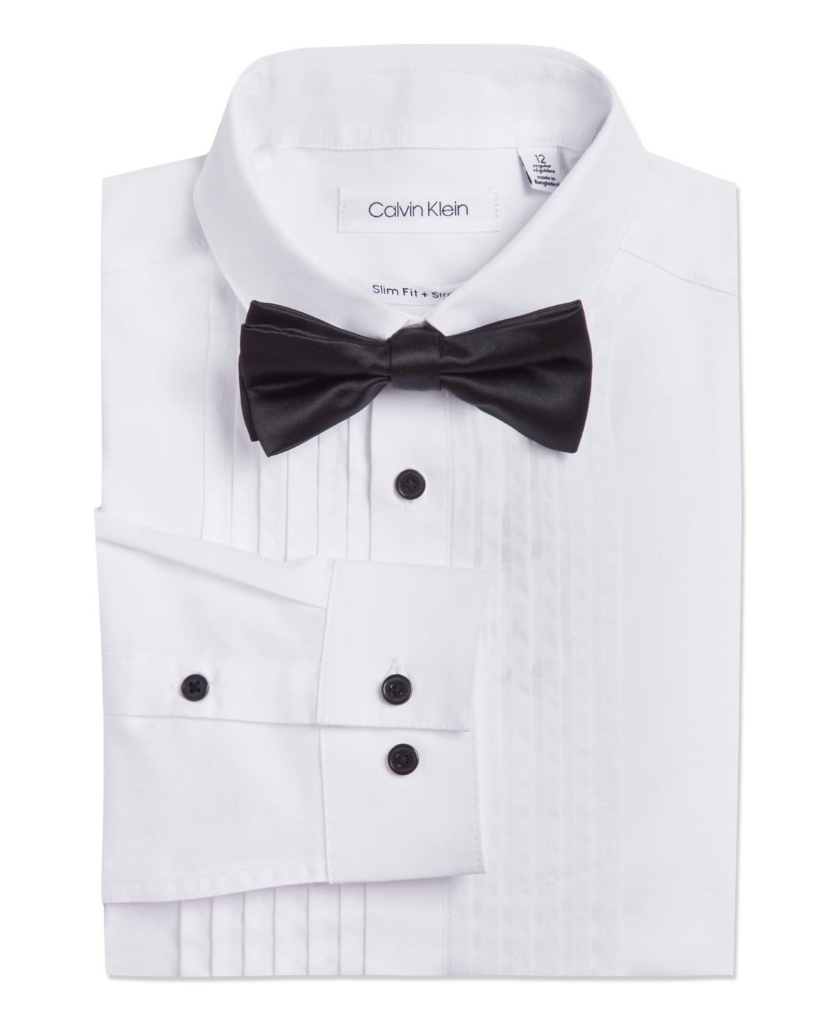 Calvin Klein Big Boys Husky Tuxedo Shirt And Bow Tie Box Set In White