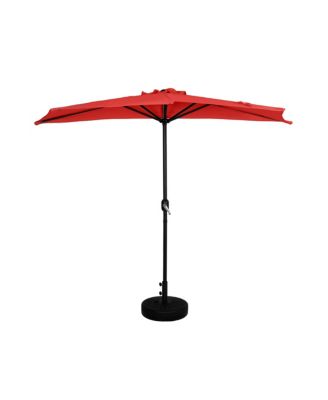 9 Ft Outdoor Half Market Umbrella with Black Round Weight Base Set