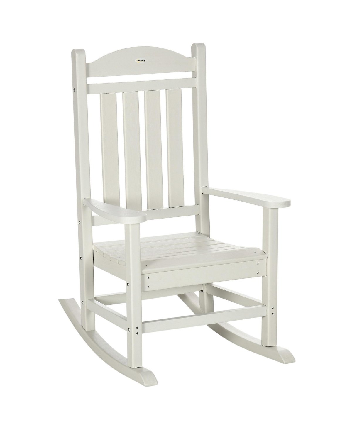 Outsunny Outdoor Rocking Chair, Traditional Slatted Porch Rocker, with Armrests, Fade-Resistant Waterproof Hdpe for Indoor & Outdoor, White - White