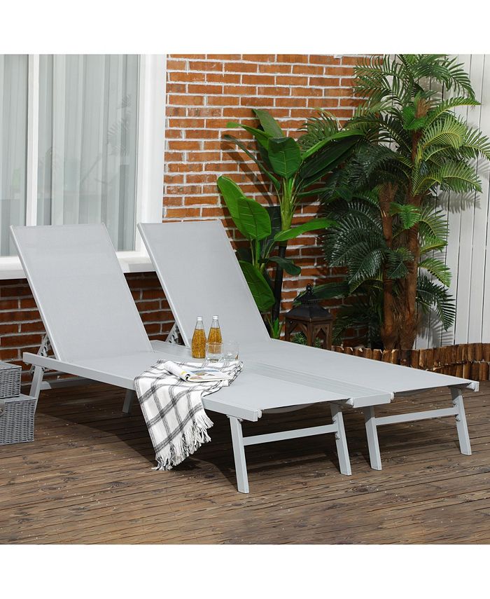 Outsunny Chaise Lounge Pool Chairs, Conjoined Set of 2 Outdoor Sun