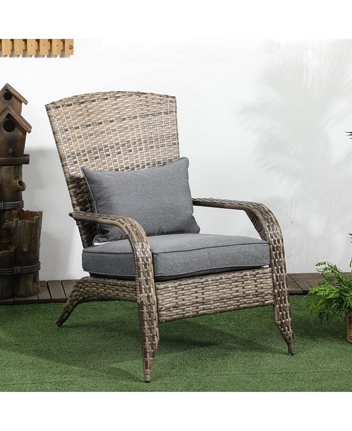 Outsunny Patio Wicker Adirondack Chair, Outdoor AllWeather Rattan Fire